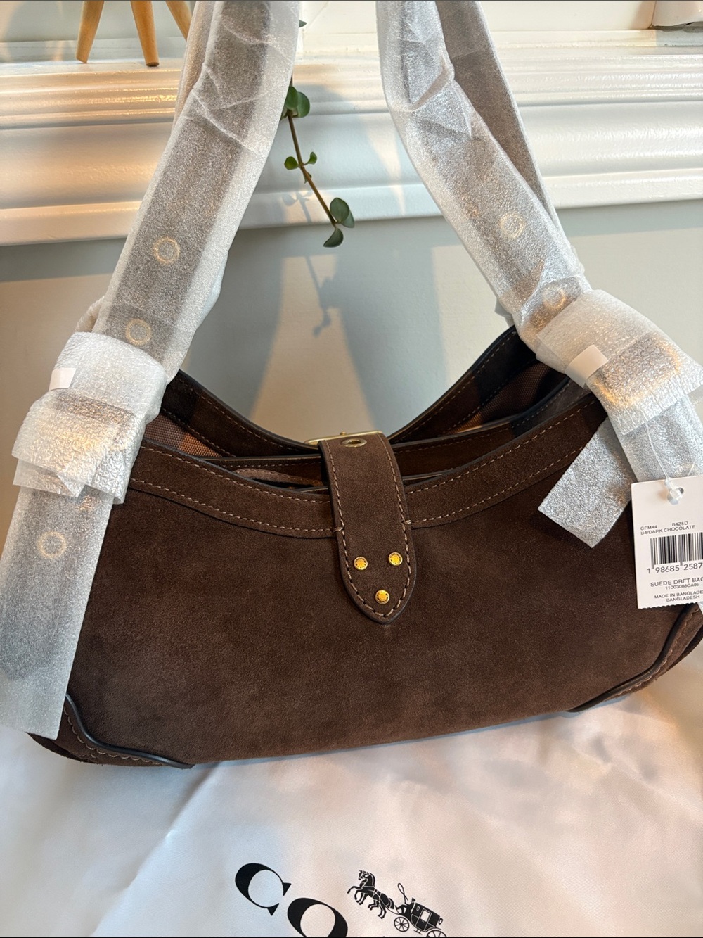 COACH Brown Suede Drifter Bag with Gold Buckle - Picture 3 of 10